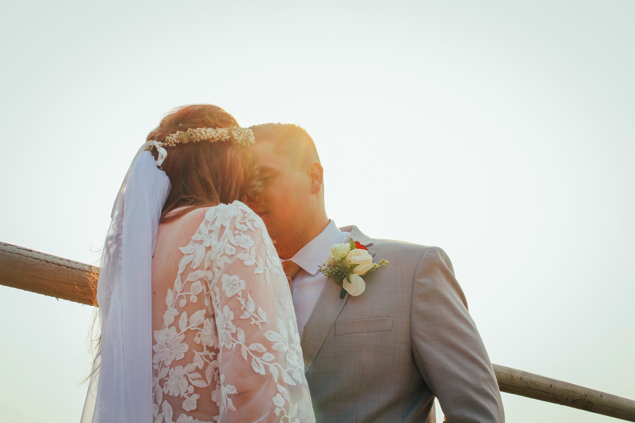 Bride and groom at golden hour